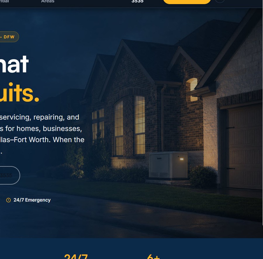 Home with standby generator at night in Dallas-Fort Worth